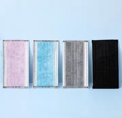 Disposable Non Woven Lab 4ply Active Carbon Charcoal Filter Black Face Mask With Earloop